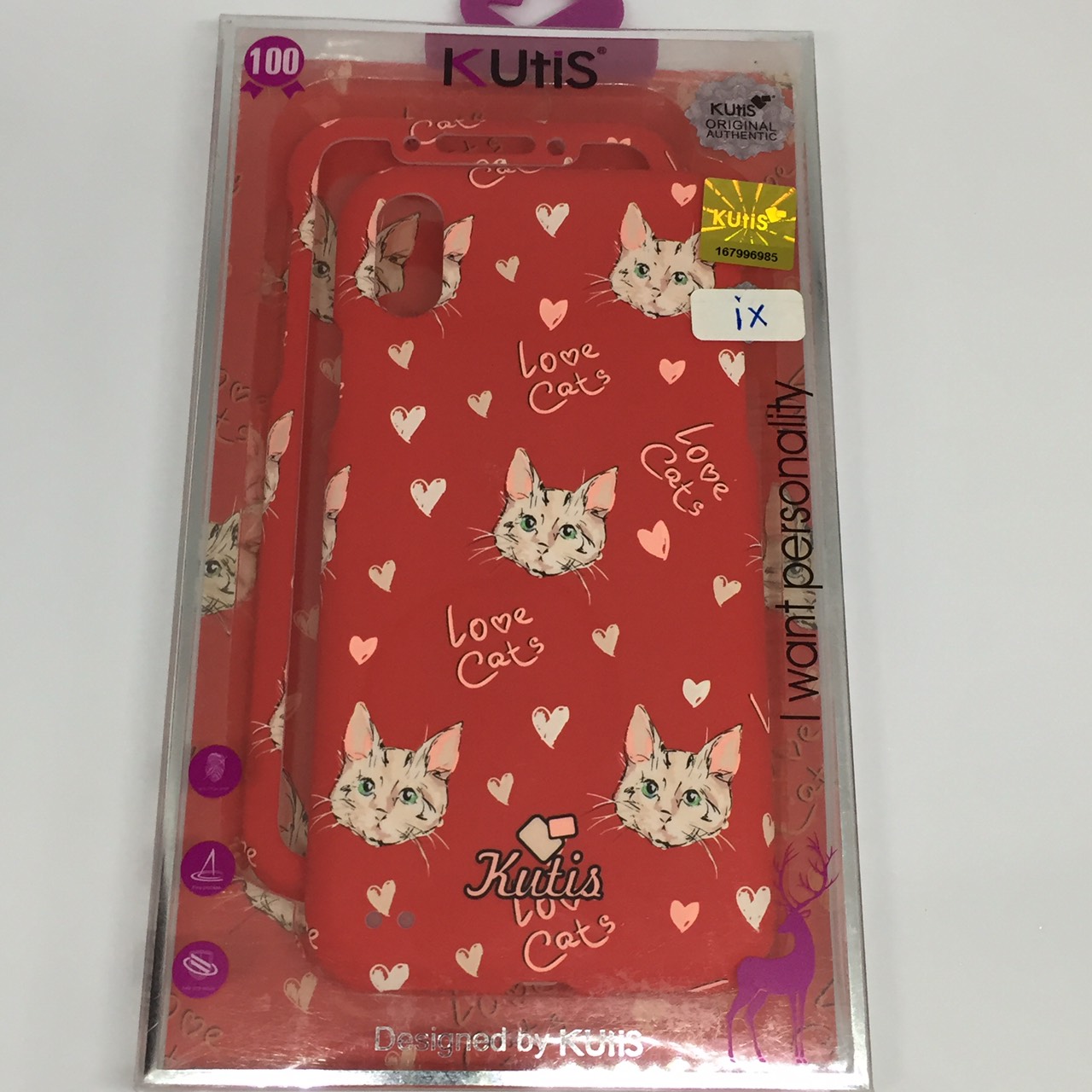 เคสคูทิส (Kutis) ไอโฟนX,XS(ลายแมวหน้าเล็กสีแดง)