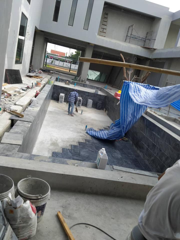 หินปูสระว่ายน้ำ silver grey 30x60 บ้านพักอาศัยซอยวัชรพล