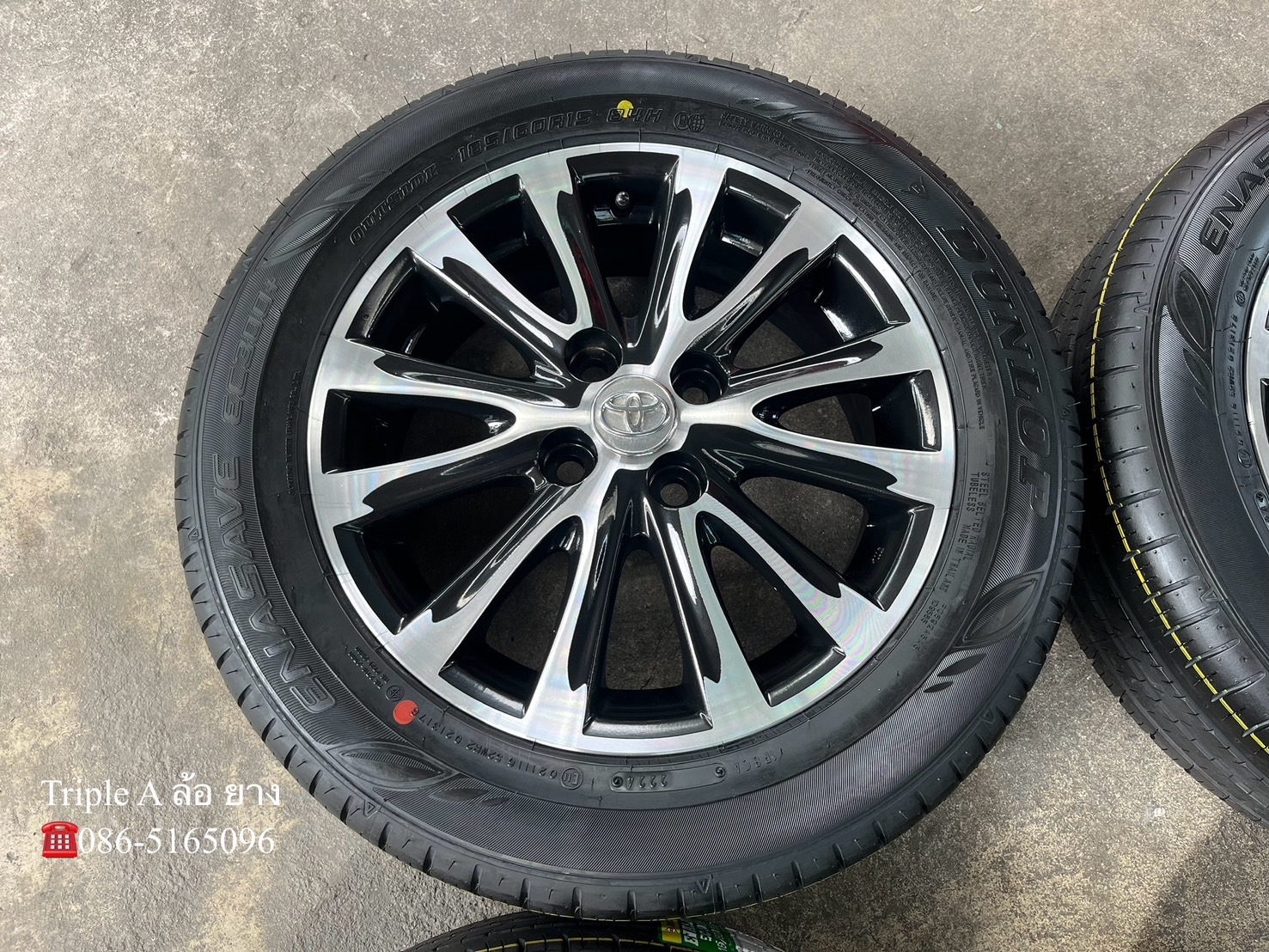 ✨ล้อแม็ก✨Toyota Vios 12 ก้าน ขอบ 15 ดำหน้าเงา พร้อมยางใหม่💯185-60-15 Dunlop♨ปี 24♨