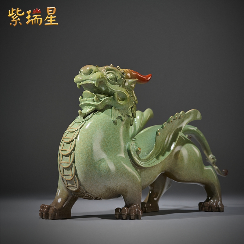 #ปี่เซี๊ยะอ้าปากรับทรัพย์ งานทองเหลืองลงสีงานช่างฝีมือชาวจีน