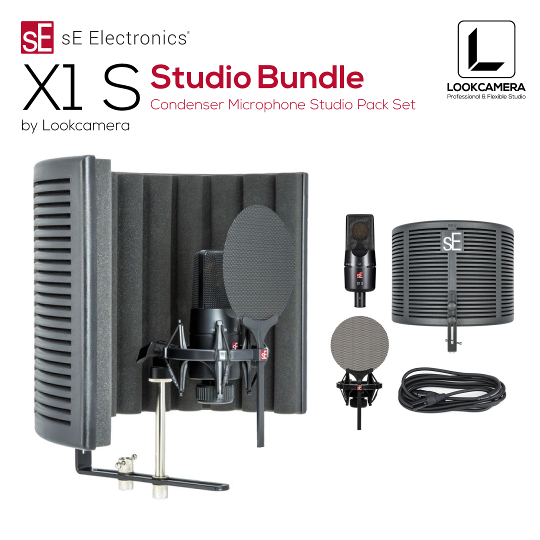 sE Electronics X1 S Studio Bundle ชุดไมโครโฟนคอนเดนเซอร์พร้อมที่จับไมค์และตัวกรองเสียงและซับเสียงพร้อมสาย สำหรับอัดเสียงพูดเสียงร้อง
