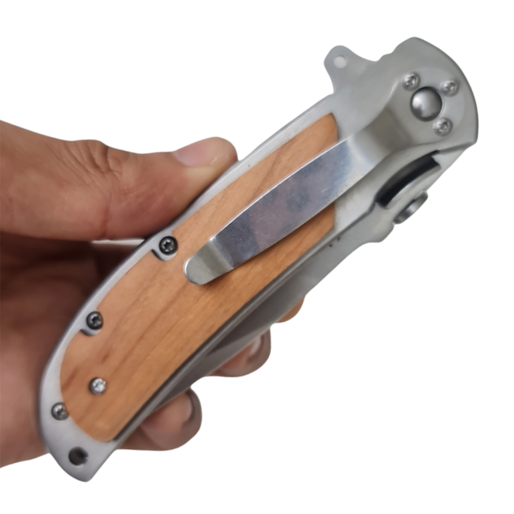 มีดพับ BROWNING ขนาด 8.3 นิ้ว (21 ซม.) ใบมีดสีเงิน ด้ามอลูมิเนียมเข้าประกับไม้