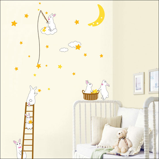 PS-58165 Wall Sticker วอลล์สติ๊กเกอร์แต่งผนัง STAR HUNTING ลายกระต่ายหมายจันทร์ ขนาดแผ่น 50x70 cm
