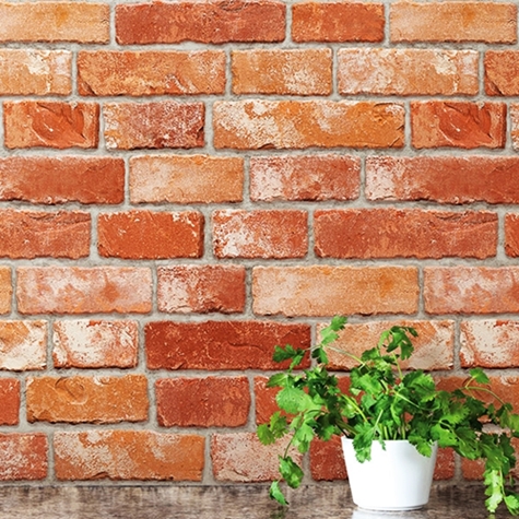 HWP-21632 Wallpaper Vinyl วอลล์เปเปอร์แบบมีกาวในตัว ลายอิฐส้มเหมือนจริง หน้ากว้าง 100 cm
