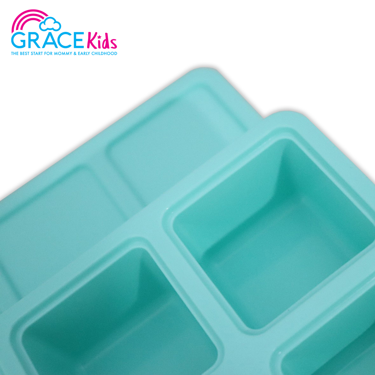 GRACEKIDS (เกรซคิดส์) บล็อคซิลิโคน เก็บอาหาร พร้อมฝาปิด Silicone Multiportion Baby Food Freezer [ถาด 8 ช่อง ช่องขนาด 2 ออนซ์ ]