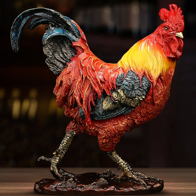 ไก่ฟ้ามงคล,ไก่โชคดีทองเหลืองลงสี เครื่องประดับปรับฮวงจุ้ยเสริมดวงการเงิน การค้า