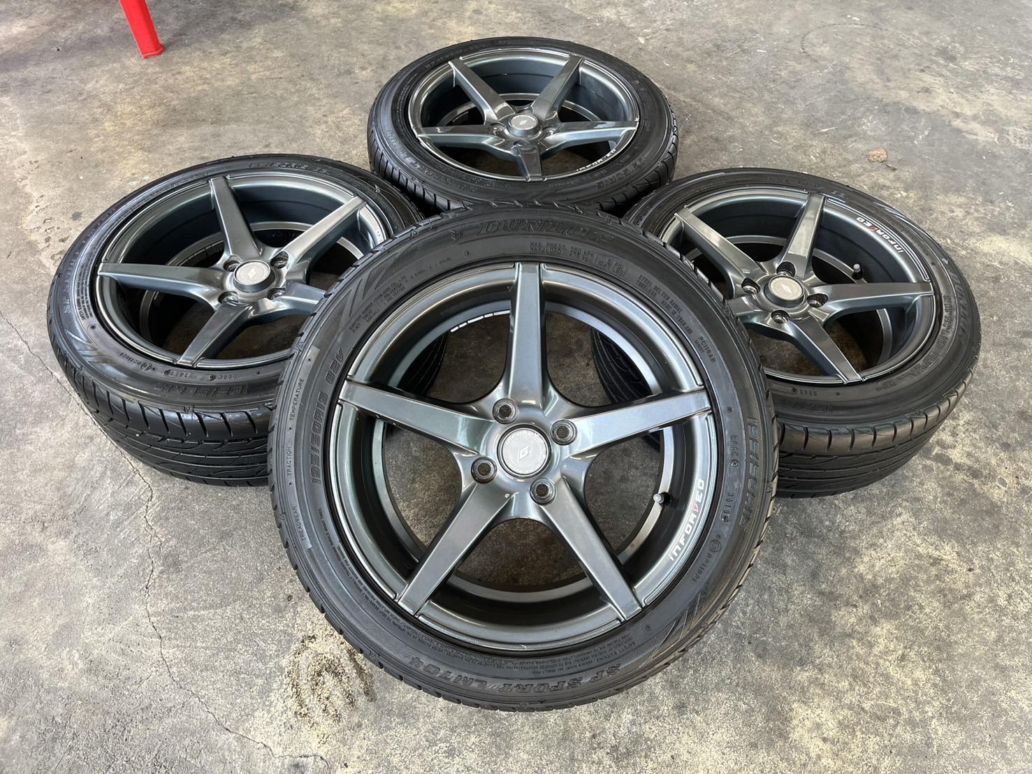 ✨ล้อแม็ก 4รู100✨INFORGED ขอบ 15 สีเทา แถมยาง 195-50-15 Dunlop