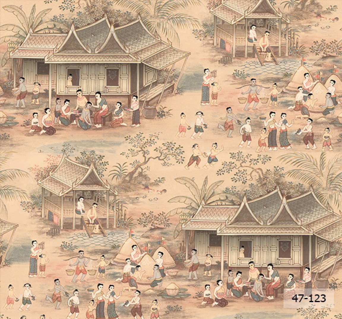 ลายไทยหมู่บ้านในวรรณคดี โทนสีเหลือง