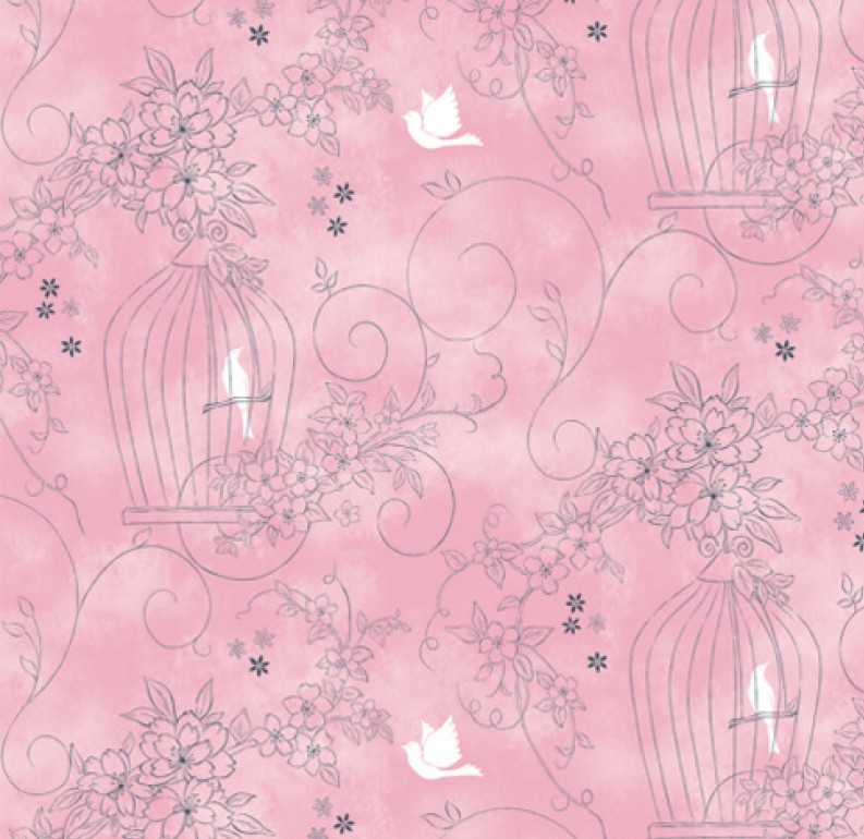 DPS-37 วอลล์เปเปอร์ไวนิล แบบมีกาวในตัว ลายเส้นวาดภาพไม้เลื้อย+กรงนกโทนชมพู หน้ากว้าง 100 cm