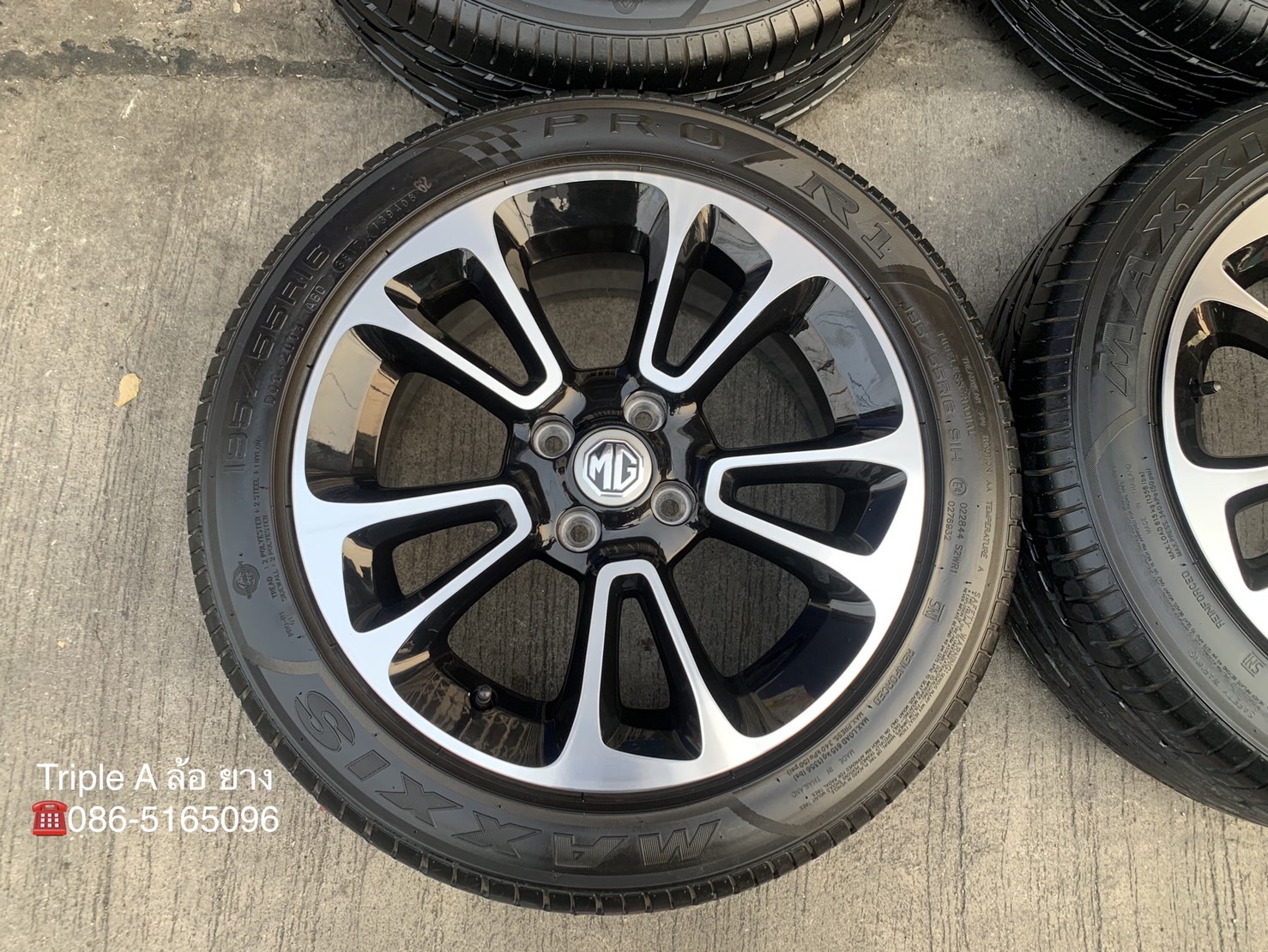 ✨ล้อแม็ก 4รู100✨MG 3 ขอบ 16 ดำหน้าเงา พร้อมยาง 195-55-16 MAXXIS ปลายปี 17