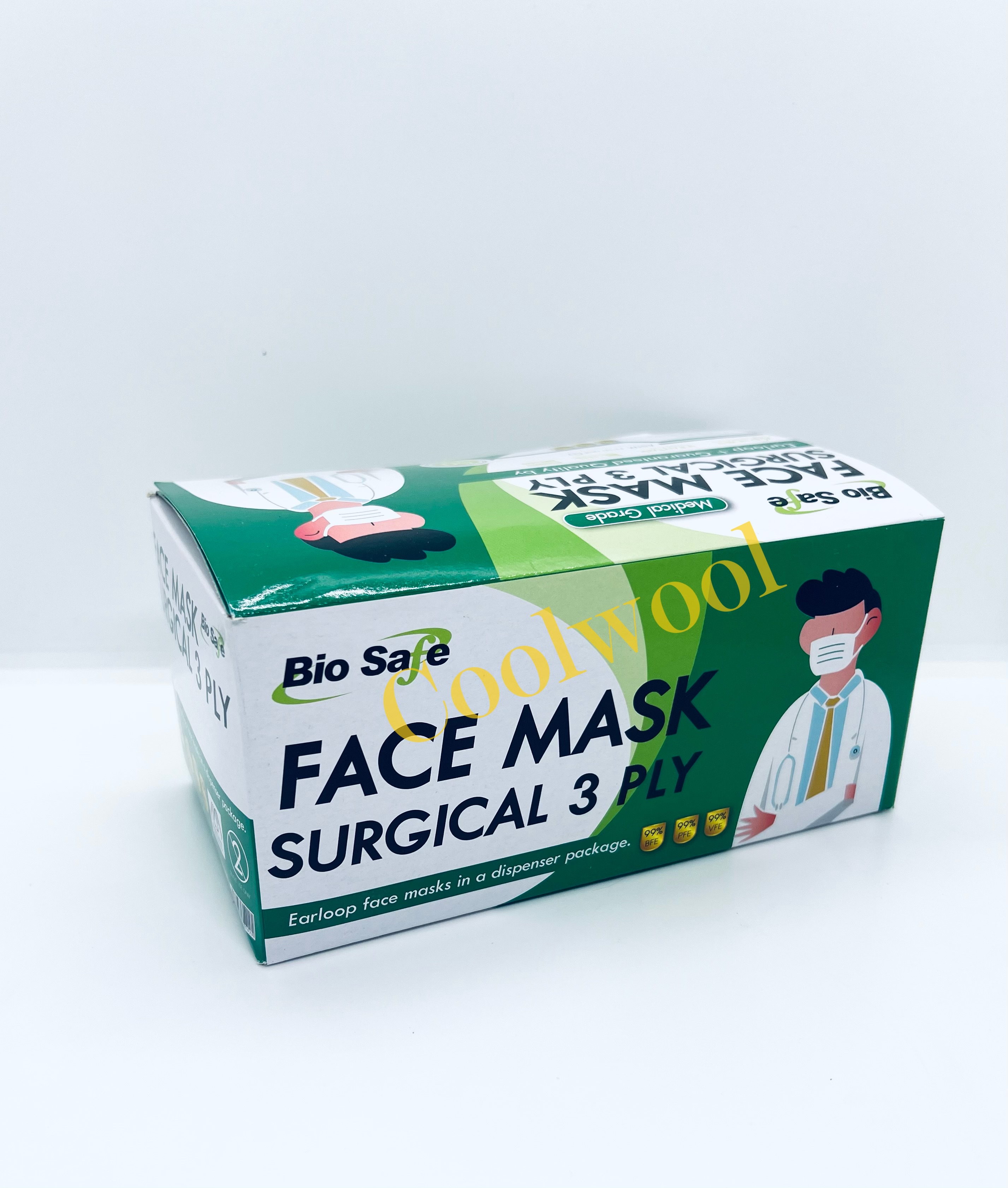 หน้ากากอนามัยสีเขียว 3 ชั้น(50 ชิ้น/กล่อง)-biosafe