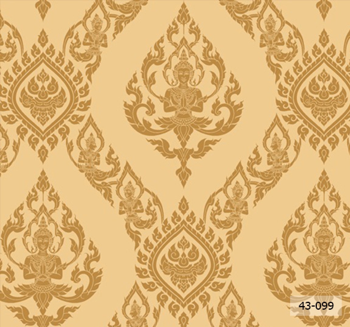 ลายไทยเทพพนม ลายพุ่มข้าวบิณฑ์ สีเหลือง