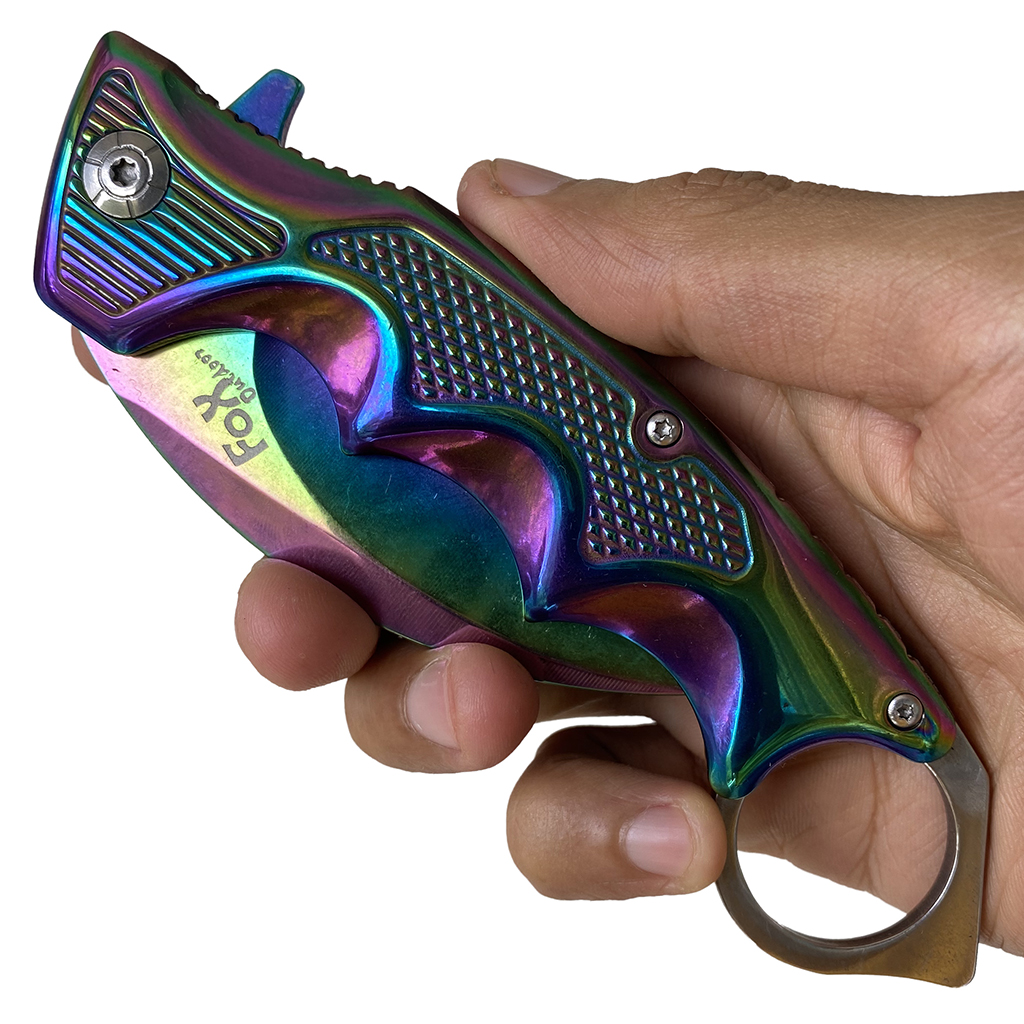 มีดพับ มีดคารัมบิต FOX Outdoor Karambit Knife B63 (สีรุ้ง)