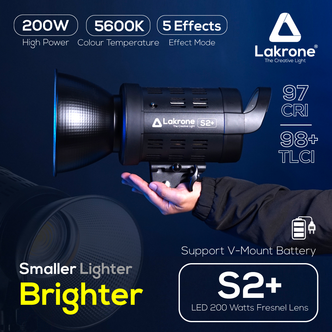 Lakrone S2+ LED Sunlight 200W ไฟแอลอีดี 200 วัตต์ รองรับ V-Mount Battery และมี Effects ในตัว