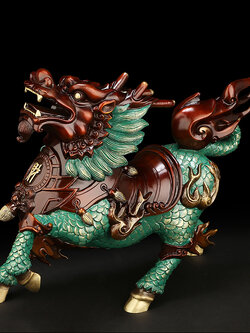 กิเรนคู่เนื้อทองเหลืองลงสีคุณภาพสูง เสริมดวงการงานการเงินป้องกันสิ่งชั่วร้าย