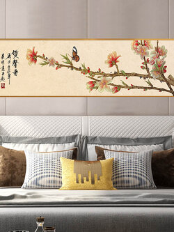 #ภาพวาดพู่กันจีน ภาพพิมพ์สีน้ำบนผ้าใบพร้อมกรอบไม้(คละสี) ขนาด 30x120 cm.