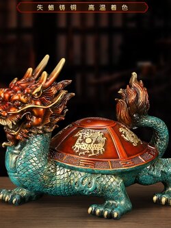 เต่าหัวมังกรเสริมมงคล เสริมทรัพย์ อายุยืนยาว งานทองเหลืองลงสีงานช่างฝีมือชาวจีน