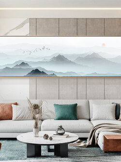 #ภาพวาดพู่กันจีน ภาพพิมพ์สีน้ำบนผ้าใบพร้อมกรอบไม้(คละสี) ขนาด 30x120 cm.