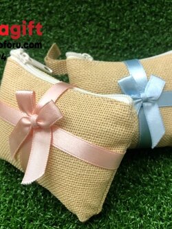 กระเป๋าใส่เหรียญผ้ากระสอบ ผูกโบว์