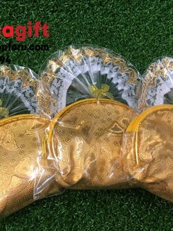 กระเป๋าใส่เงิน หนังเงินทองผ้าไหมปัก