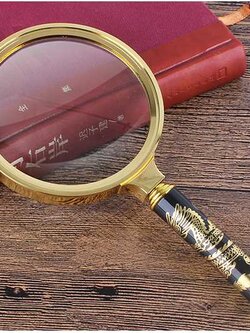 แว่นขยาย 20 เท่า เลนส์แก้ว กรอบโลหะชุบสีทอง ด้ามจับลายมังกร