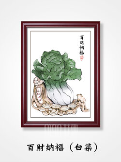 #ภาพวาดพู่กันจีน พร้อมกระจก,กรอบไม้(คละสี) ขนาด 60x50 cm.