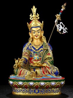 เทพเจ้าแห่งสติปัญญา,ความรอบรู้(Guru Padmasambhava) รูปปั้นเทพเจ้าทิเบตทองแดงบริสุทธิ์ลงสี