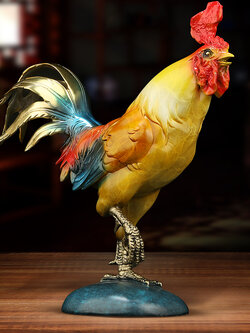 ไก่ฟ้ามงคล,ไก่โชคดีทองเหลืองลงสี เครื่องประดับปรับฮวงจุ้ยเสริมดวงการเงิน การค้า