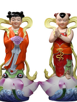 ตุ๊กตากุมารทอง"กิมท้ง" และกุมารีหยก"เง็กนึ้ง" ลูกศิษย์พระโพธิสัตว์กวนอิม เซรามิกคุณภาพสูง