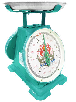เครื่องชั่งสปริง ตราสิงห์คู่ระฆัง ตัวถังเหล็ก พิกัด 3 กก. จานตื้น