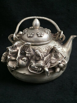 กาชาเงินแท้ กาชาจีนโบราณ ของเก่า ของสะสม ของแท้จากร้านของเก่าในปักกิ่ง