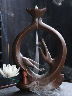 เตากำยานดินเผาพระโพธิสัตว์ รูปแบบสวยงามสไตล์จีน ดินเผาคุณภาพสูงจากประเทศจีน /สูง 25.5 cm.