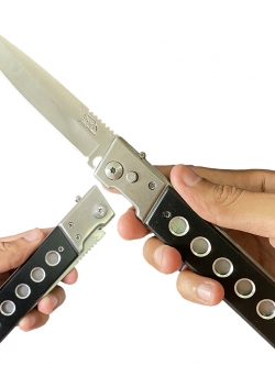 มีดพับสปริง มีดสปริงขนาด 10 นิ้ว (25.5 ซม.) มีปุ่มล็อคใบมีด พร้อมซองไนล่อนสำหรับเก็บมีด