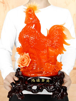 ไก่แจ้มงคล (อ๋าย เจี่ยว จี) เรซิ่นเนื้อหยก เครื่องประดับปรับฮวงจุ้ยเสริมดวงการเงิน การค้า