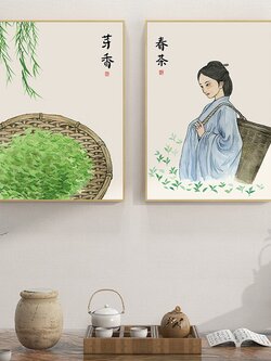 #ภาพวาดสไตล์จีนร่วมสมัย กรอบหนา 3 cm. ขนาด 40x60 cm. /ไม่มีกระจก