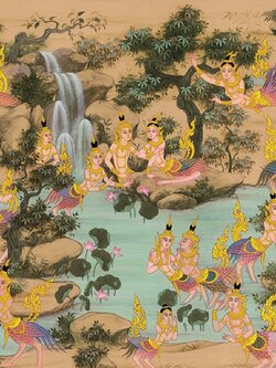 ลายไทยหมู่บ้านในวรรณคดี โทนสีส้ม