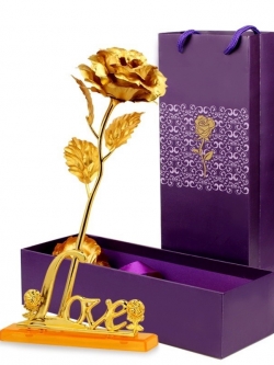 ดอกกุหลาบ Golden Rose ทองคำ 24 K สีทอง (กล่องม่วง)