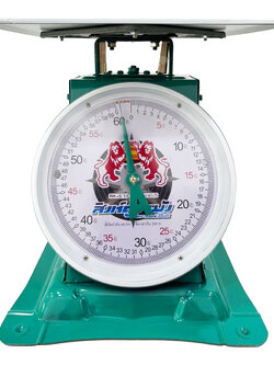 เครื่องชั่งสปริง ตราสิงห์คู่ระฆัง ตัวถังเหล็ก พิกัด 60 กก. จานแบน