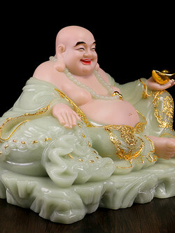 องค์พระสังกัจจายน์ หรือ“หมีเล่อฝอ(弥勒佛)”รูปแกะสลักจากหินหยกธรรมชาติ งานช่างฝีมือชาวจีนแท้