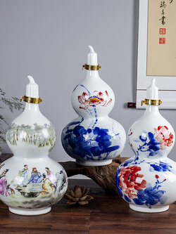 ขวดเหล้าจีน ทรงน้ำเต้าแบบดั่งเดิม เนื้อกระเบื้องหนาทำสีเขียนลายครา สำหรับเหล้าทุกชนิด