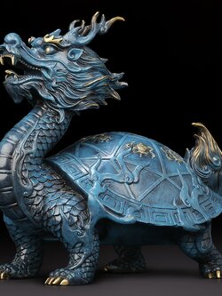 เต่าหัวมังกรมงคลทองเหลืองลงสี เครื่องประดับปรับฮวงจุ้ยเสริมดวงการเงิน การค้า