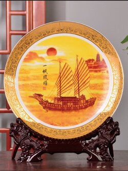 จานเซรามิกมงคลเขียนลายจีนโบราณ สำหรับตั้งโชว์ ปรับฮวงจุ้ยบ้าน โต๊ะทำงาน/ขนาด 25 cm.