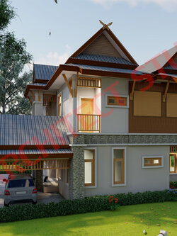 แบบบ้าน 2 ชั้น สไตล์ไทยประยุกต์ NA-206 ขนาด 262.70 ตร.ม 4 ห้องนอน 4 ห้องน้ำ สไตล์ไทยประยุกต์