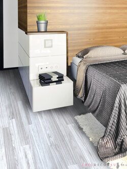 พีวีซีปูพื้น ลายไม้โมเดรินสีเทา Ash Gray-wood panel JP-014 หน้ากว้าง 100 ซม หนา 0.6 มม