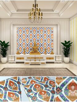 วอลเปเปอร์ลายไทย ลายเทพพนมดอกพุดตานก้านแย่ง