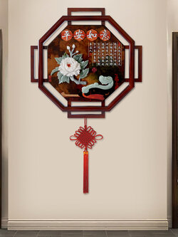 #ภาพมงคล 3 มิติ สไตล์จีน ลายหินหยกแท้และกรอบไม้สนนิวซีแลนด์ ขนาด 60x60 cm.