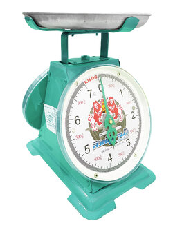 เครื่องชั่งสปริง ตราสิงห์คู่ระฆัง ตัวถังเหล็ก พิกัด 7 กก. จานตื้น