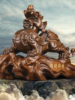 ปี่เซี๊ยะเรซิ่นลายไม้ เครื่องประดับปรับฮวงจุ้ยเสริมอำนาจวาสนาด้านเงินทอง