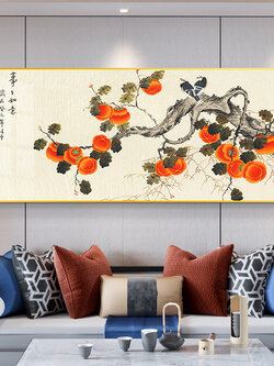 #ภาพพิมพ์ลูกพลับสไตล์จีน รูปแบบร่วมสมัย ขนาด 50x120 cm. กรอบรอยไม่มีกระจก