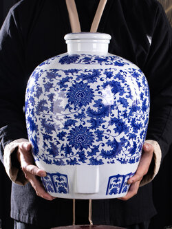 ไหเหล้าจีน แบบดั่งเดิม เนื้อกระเบื้องหนาเขียนลายคราม สำหรับดองเหล้าทุกชนิด